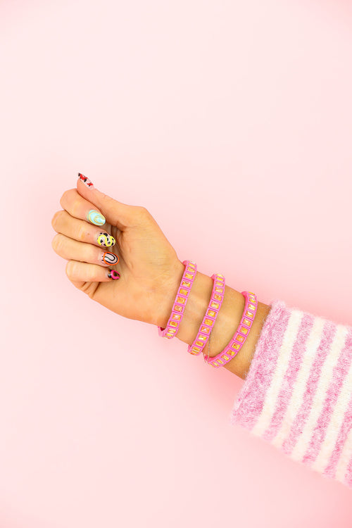 Confetti Cuff Stretch Bracelet-Pink