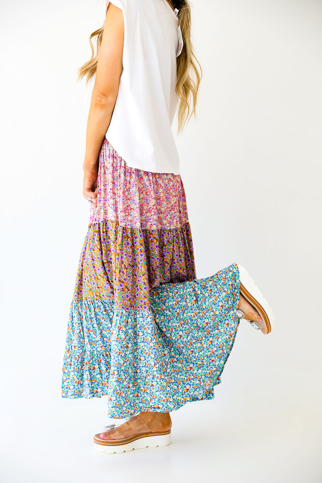 Floral Tiered Midi Skirt