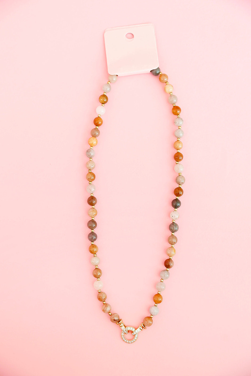 Rounded Gemstone Beaded Necklace-Brown