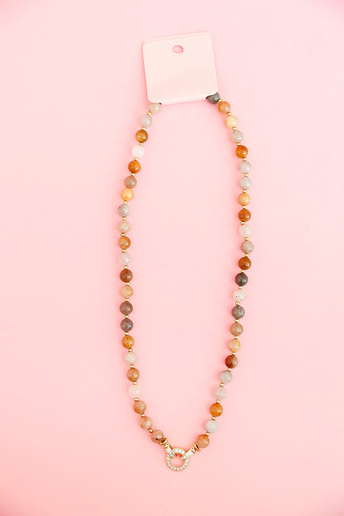 Rounded Gemstone Beaded Necklace-Brown