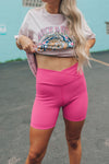 Ribbed V-Cut Biker Shorts-Hot Pink