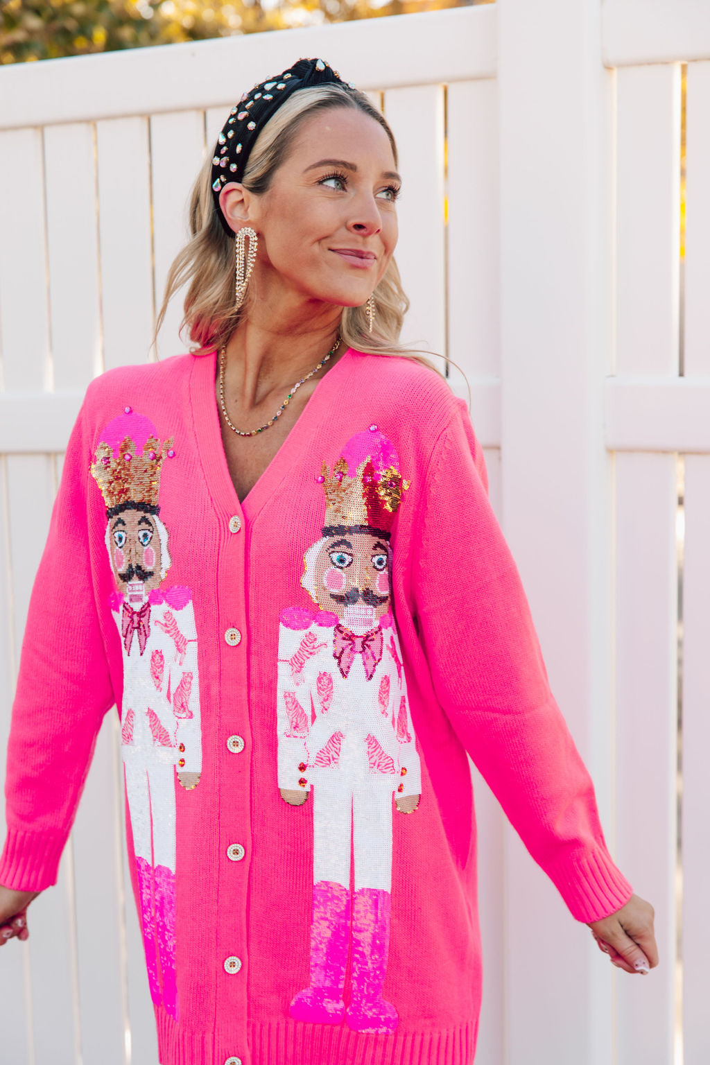 Neon Pink White Tiger Blazer Nutcracker Cardigan Dress-Queen Of
