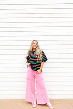 Fun Girl Rainbow Striped Top-Black