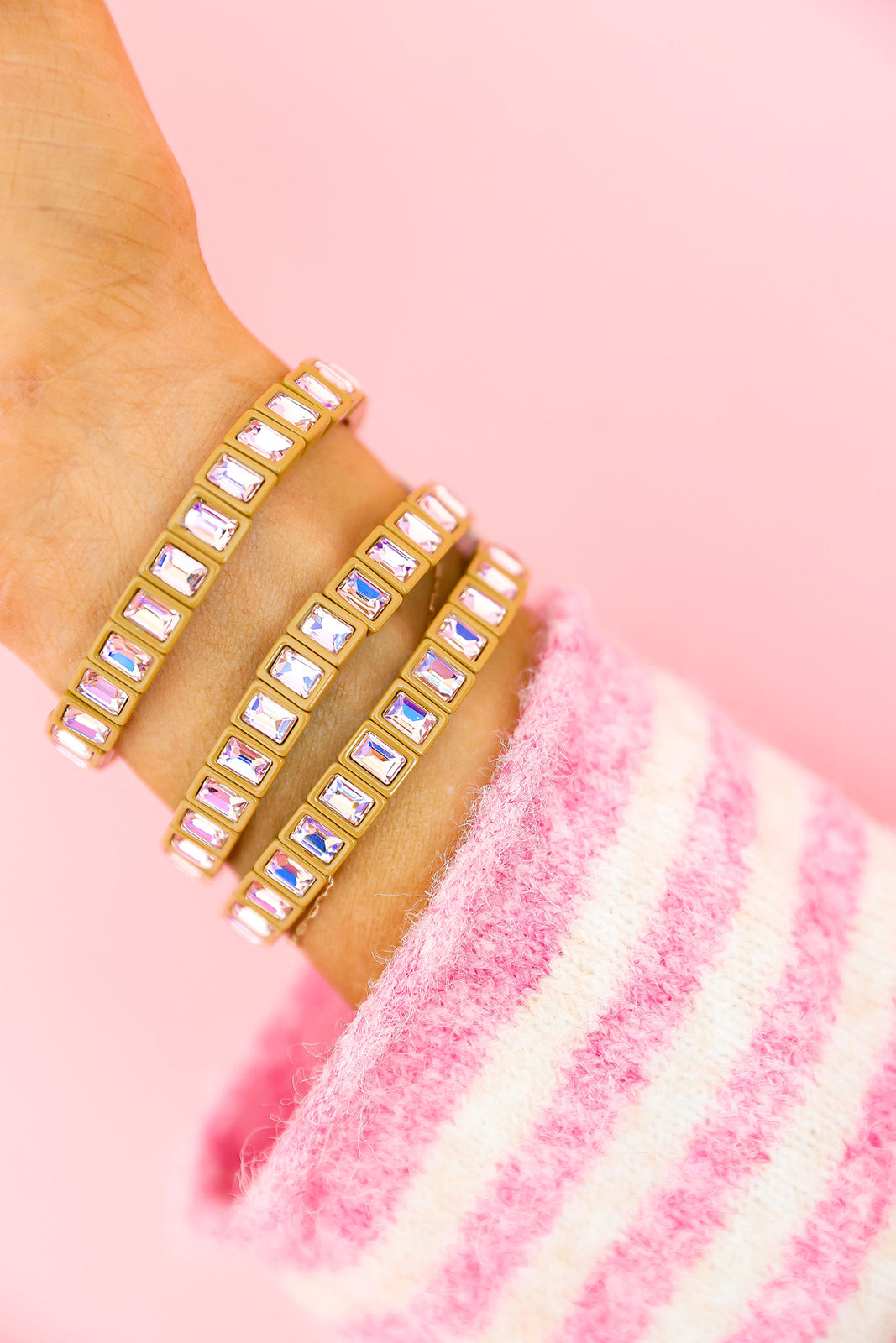 Confetti Cuff Stretch Bracelet-Tan
