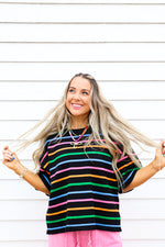 Fun Girl Rainbow Striped Top-Black