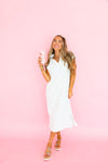 Copy Room Chic Textured Stripe Midi Dress