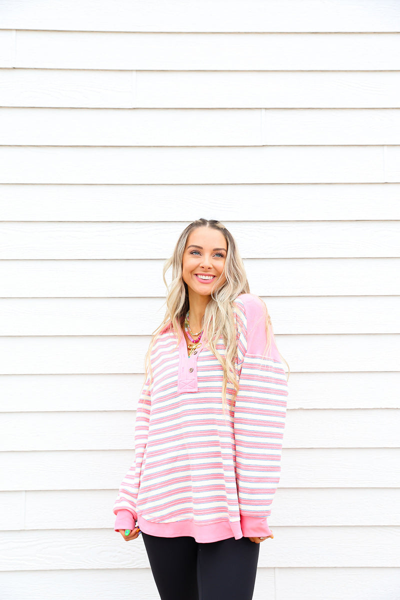 Hype The Stripe Pullover-Pink/Cream