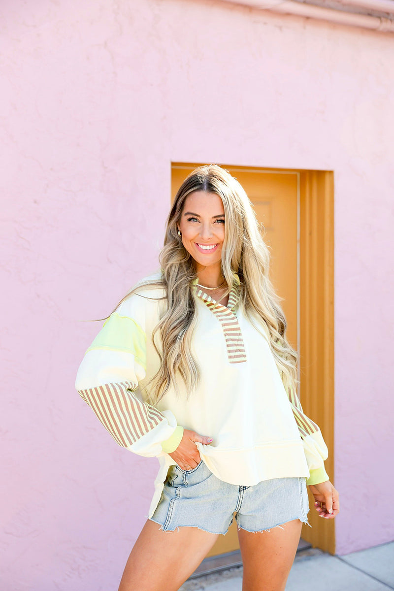 Lime & Cream Collared Mix Top