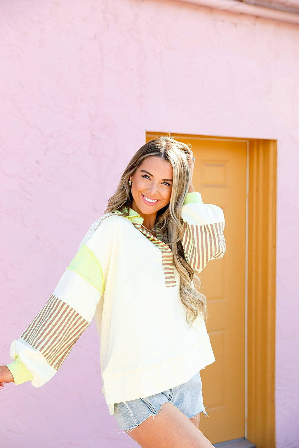 Lime & Cream Collared Mix Top