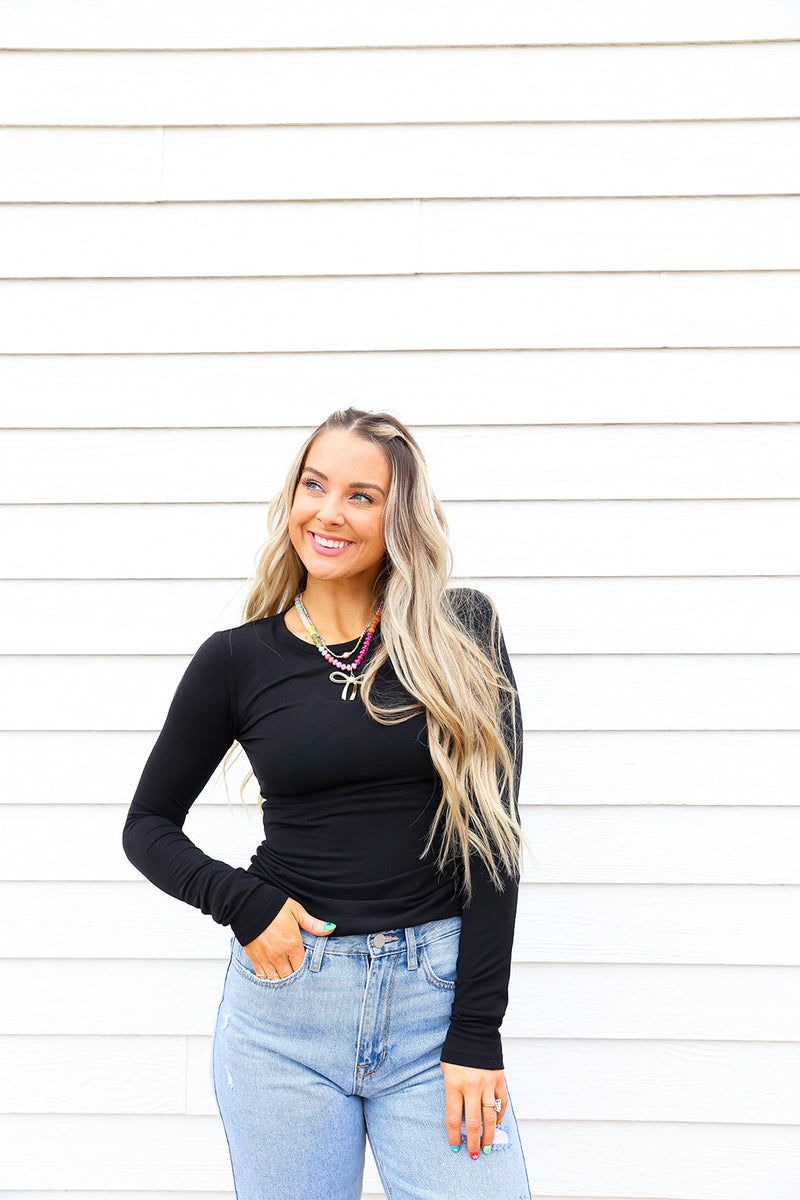 Keep It Basic Long Sleeve Layering Top-Black