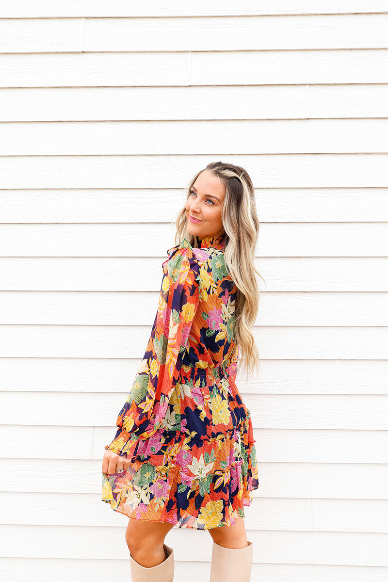 Falling Hard Floral Dress With Keyhole