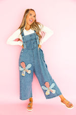 Petal Patch Overalls-Dk Denim