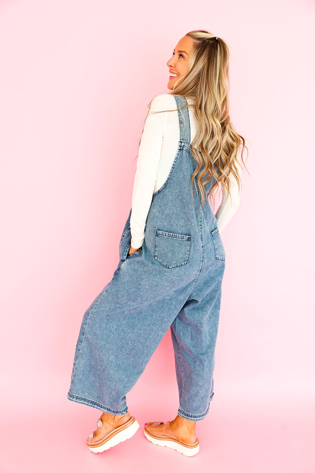 Petal Patch Overalls-Dk Denim
