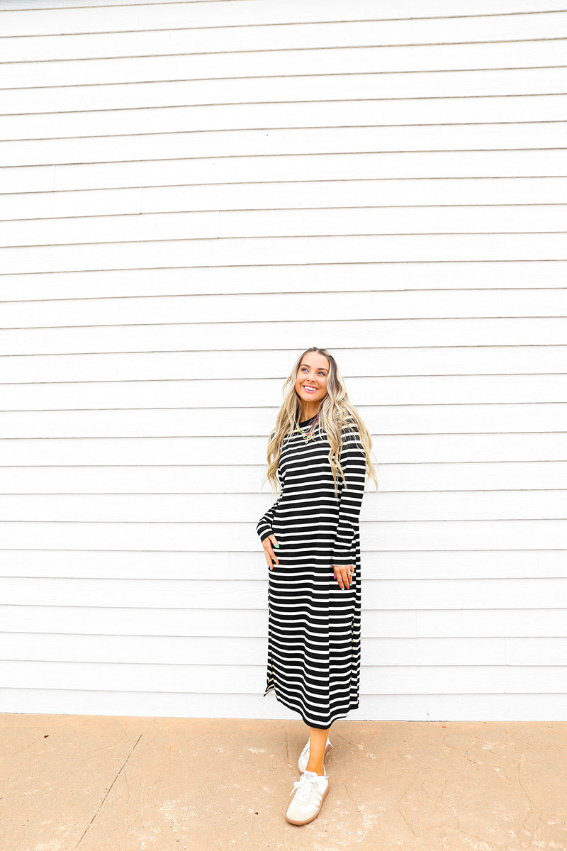 For The Best Striped Maxi Dress-Black/White