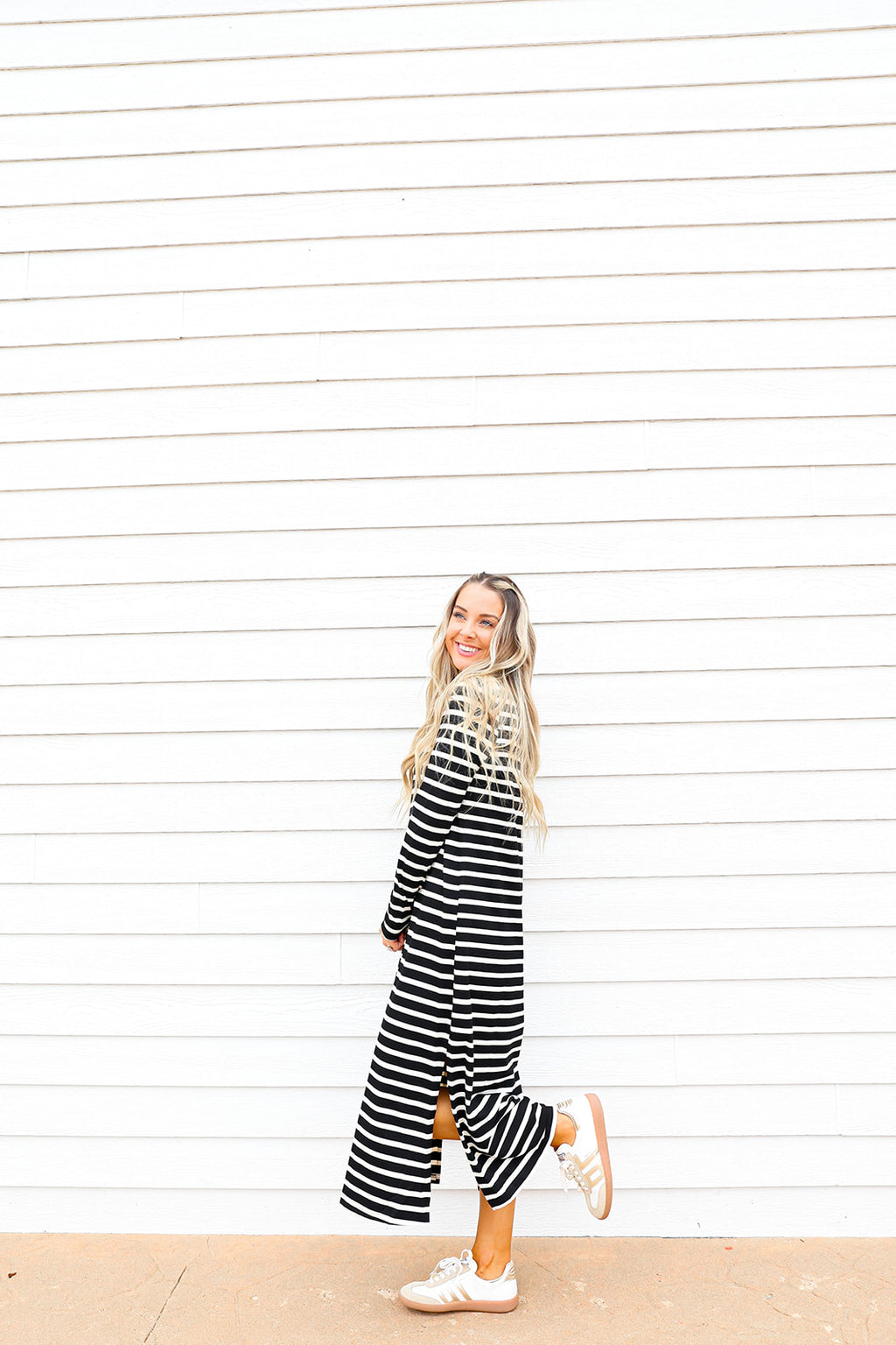 For The Best Striped Maxi Dress-Black/White