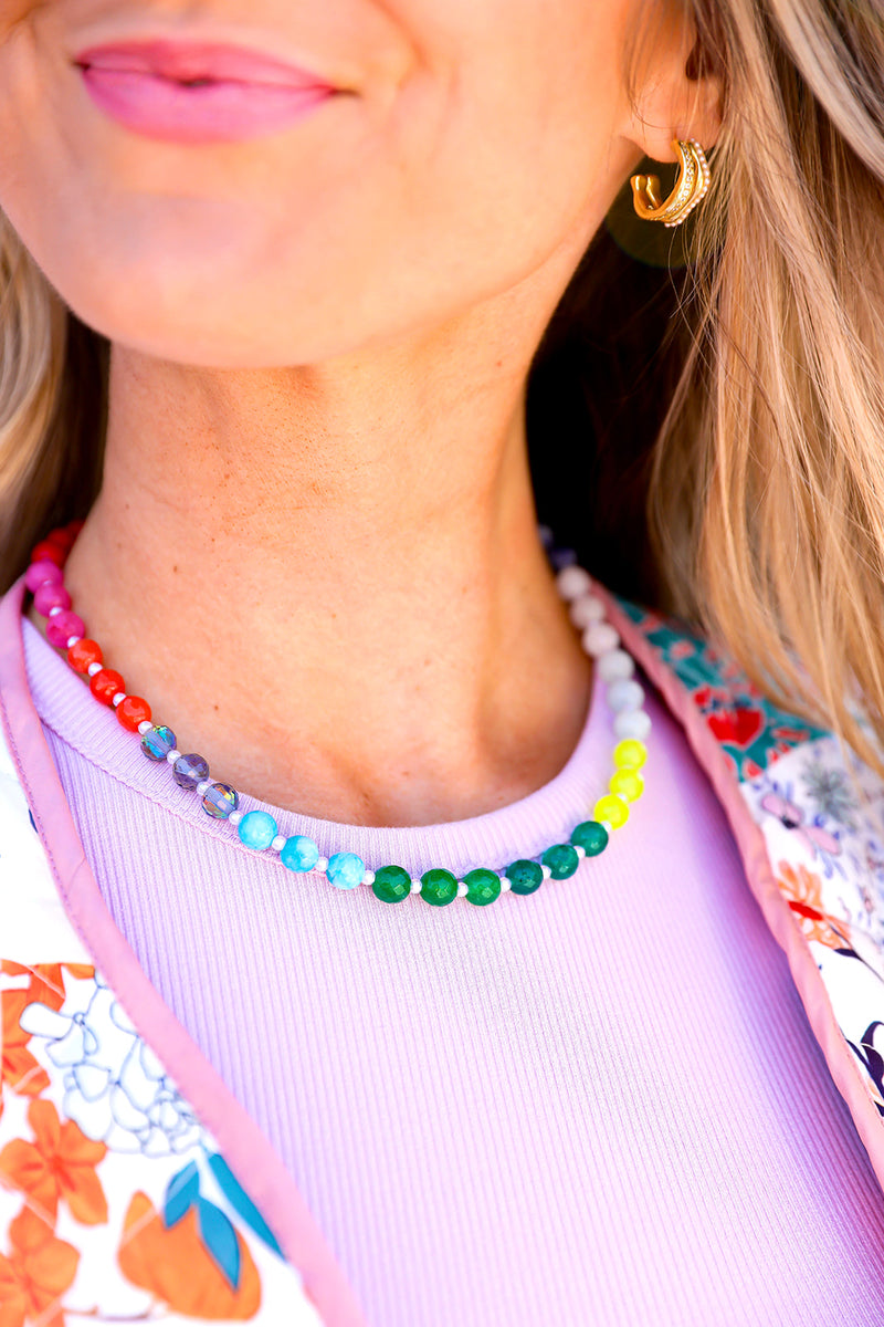 Life In Color Beaded Necklace-Rainbow