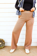 Hints Of Autumn Waffle Knit Pants-Brown