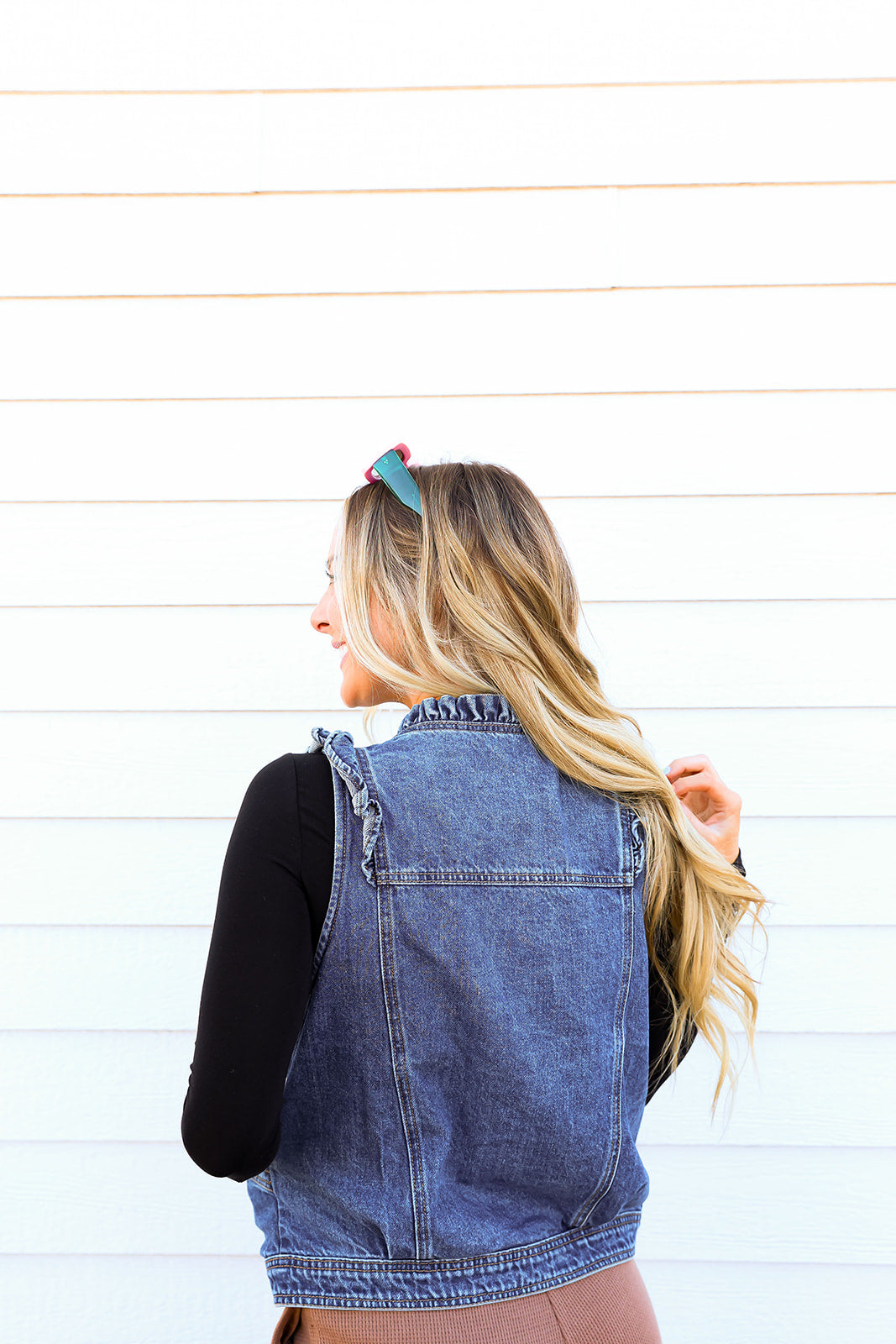Dark Denim Ruffle Detail Vest
