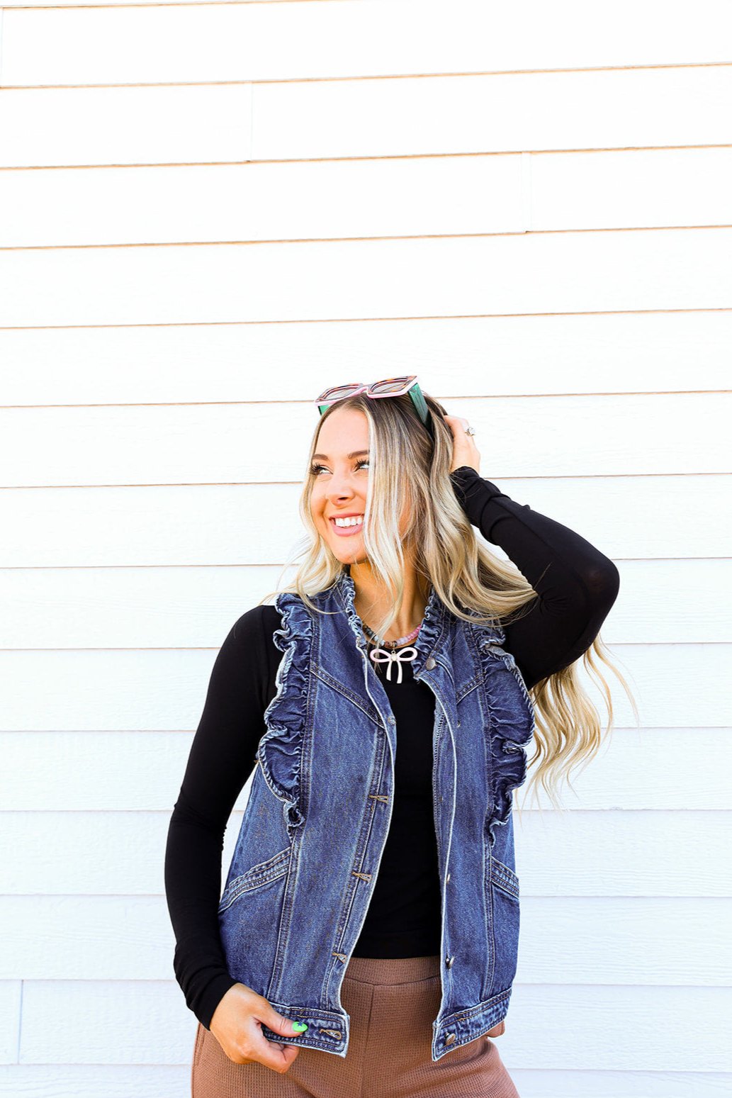 Dark Denim Ruffle Detail Vest