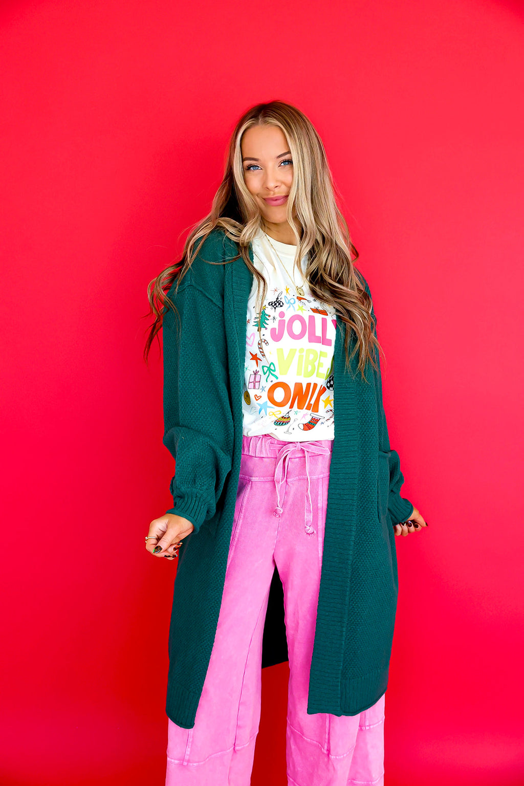 Under the Mistletoe Cardigan – Dark Green