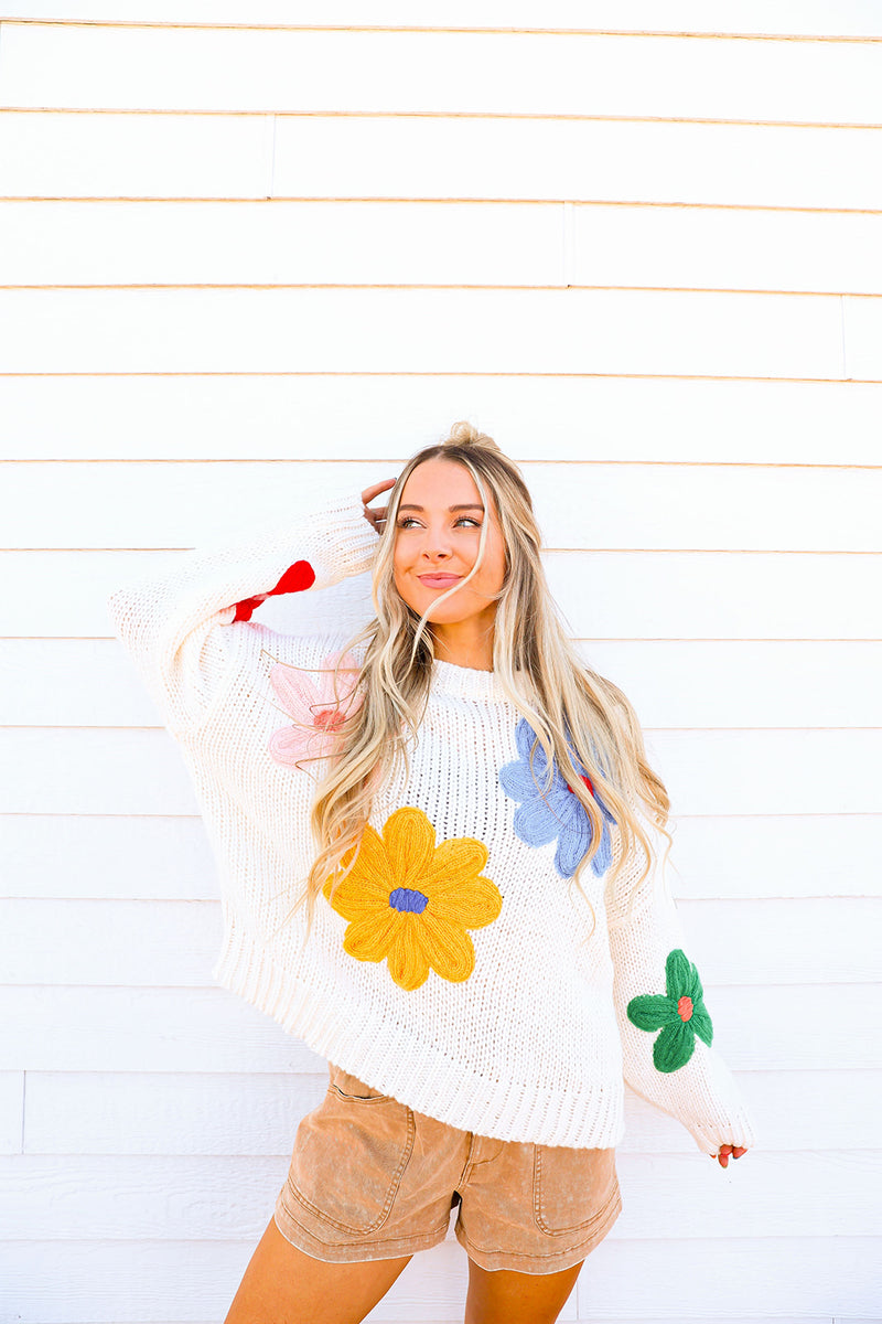 Buy Myself Flowers Sweater-Cream