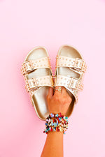 Stay Studded Slip On Sandals-Gold