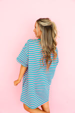 Doing Fun Things T-shirt Dress- Pink/Aqua Restock*