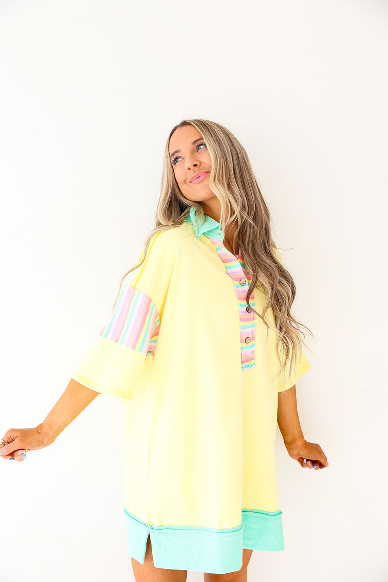 Hints Of Rainbow TShirt Dress-Yellow