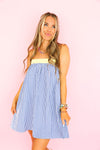 The Bubble Pop Dress- Blue/Yellow
