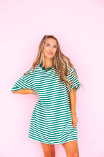Doing Fun Things T-shirt Dress - Green/Ivory