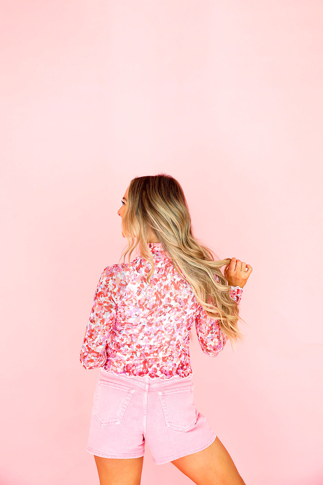 High Rise 5-Button Shorts-Pink