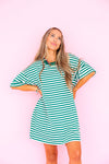 Doing Fun Things T-shirt Dress - Green/Ivory