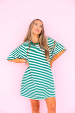 Doing Fun Things T-shirt Dress - Green/Ivory