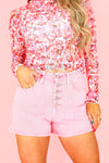 High Rise 5-Button Shorts-Pink