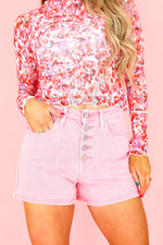 High Rise 5-Button Shorts-Pink