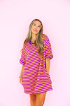 Doing Fun Things T-shirt Dress - Orange/Purple RESTOCK