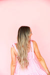 Patio Brunch Gingham Striped Dress-Pink