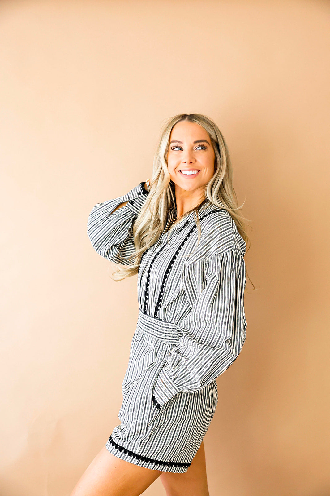 Blakely Striped Romper-Black/White