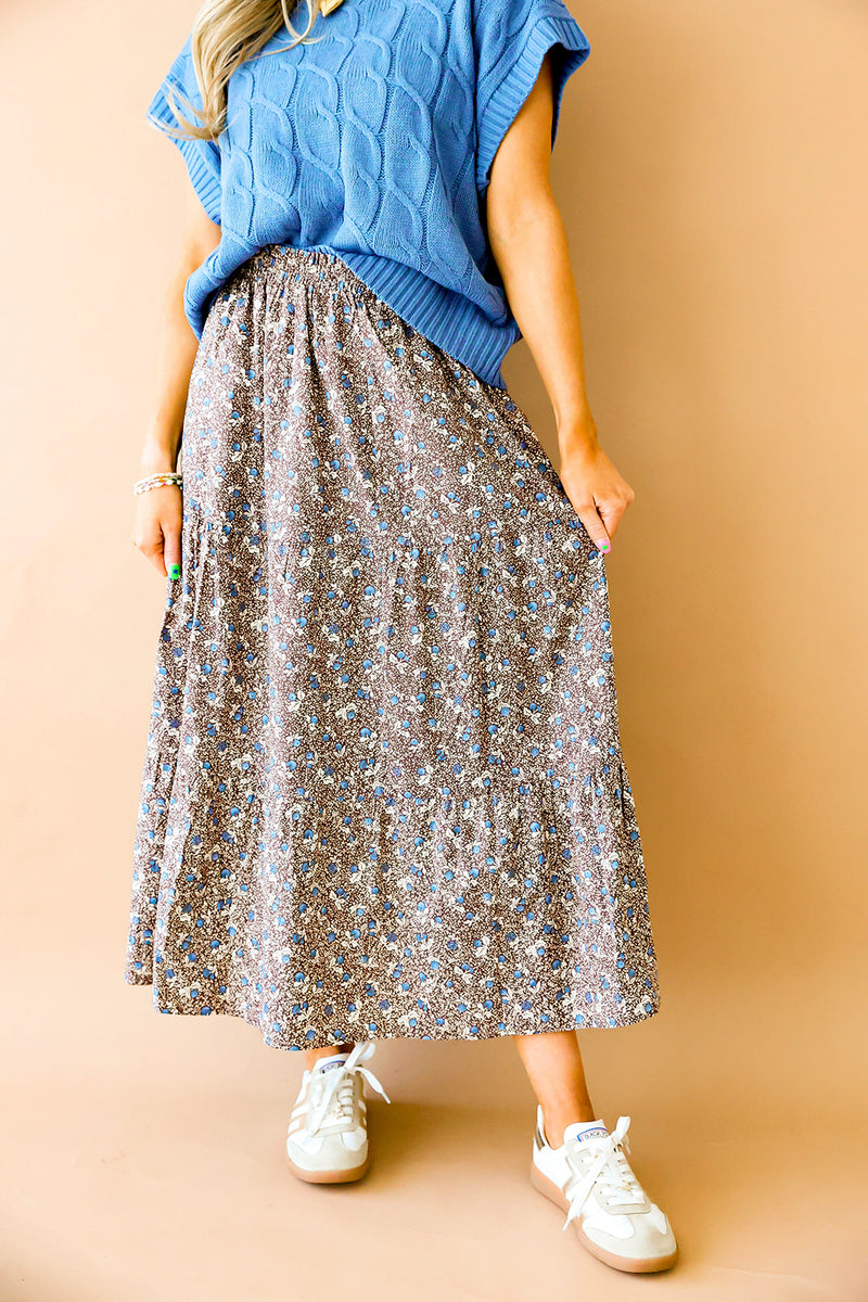 Autumn Feels Floral Midi Skirt