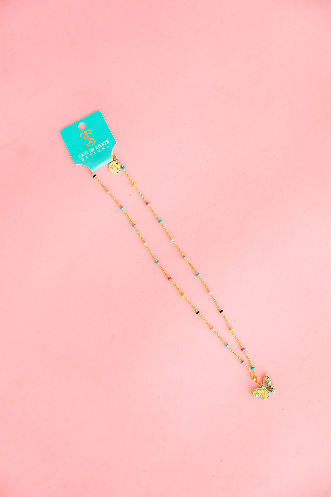 Multi Beaded Butterfly Pendant Necklace