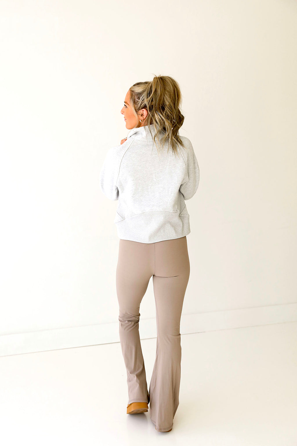 Crossover Flare Leggings-Taupe