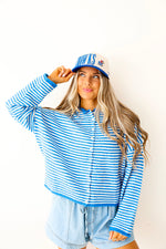 Cozy On Up Sweater- Blue/White Stripe