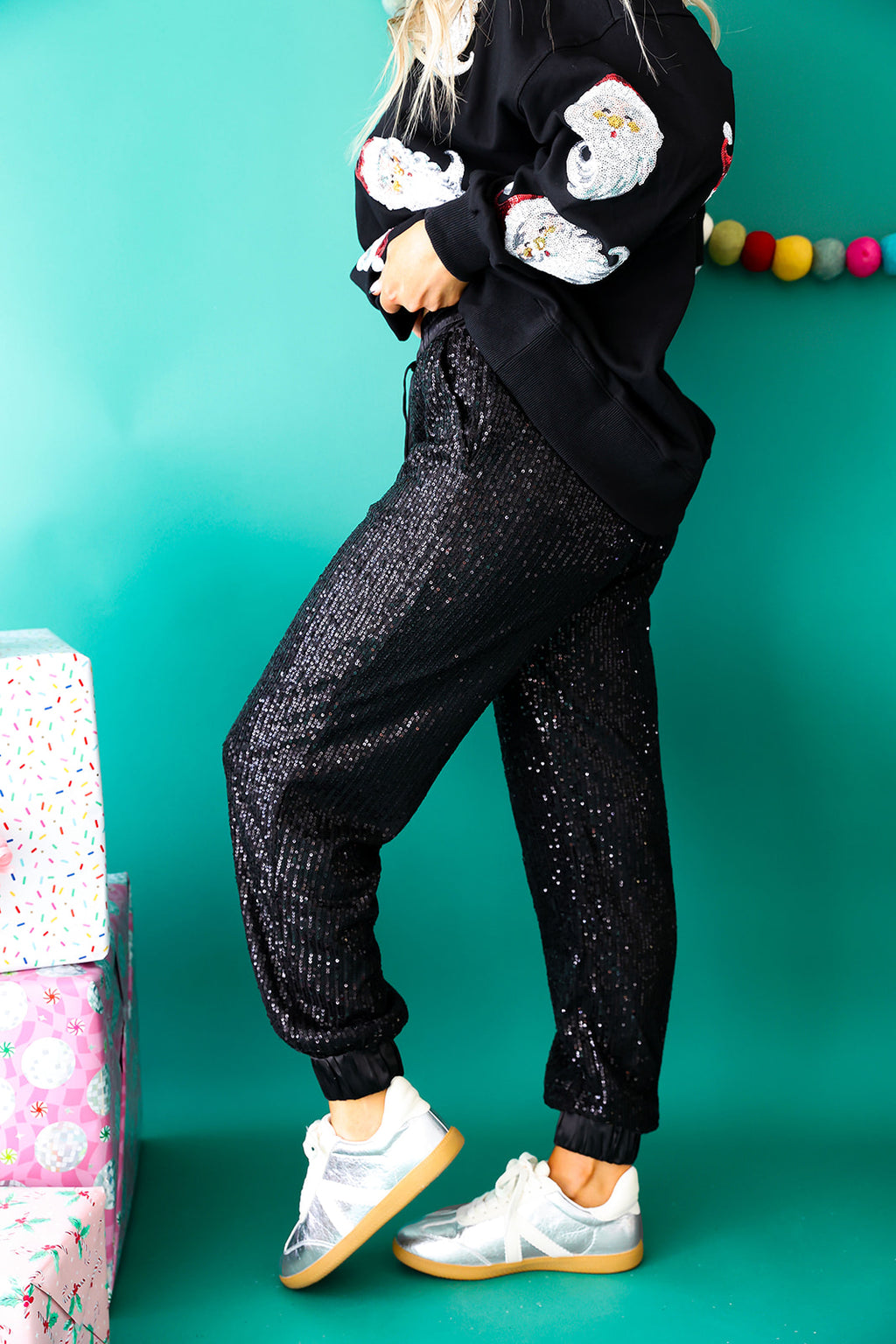 Midnight Sparkle Sequin Joggers-Black