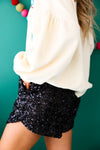 No Sparkle No Party Sequin Shorts-Black