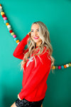 "Merry" Tinsel Sweater-Red