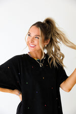 Multi Rhinestone Black Wash T-Shirt Dress