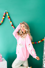 Sequin Santa Sweatshirt-Pink