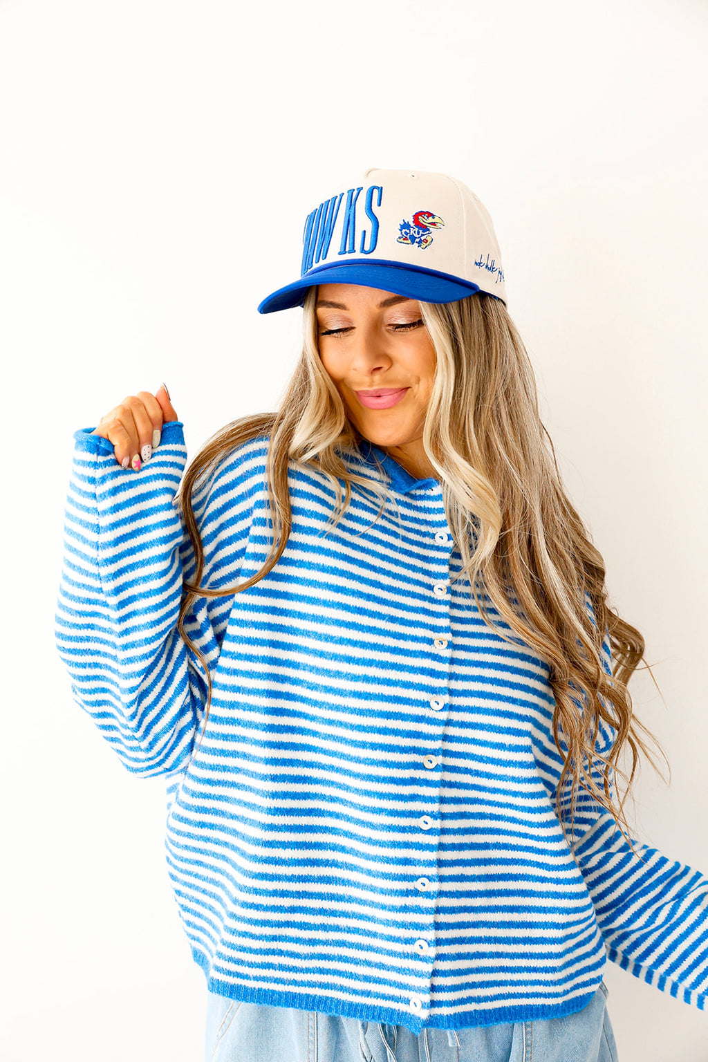 Cozy On Up Sweater- Blue/White Stripe