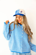 Cozy On Up Sweater- Blue/White Stripe