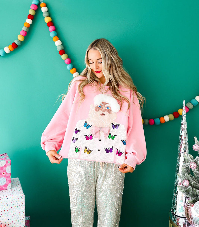 Pink Santa Claus Butterfly Blazer Sweatshirt-Queen Of Sparkles